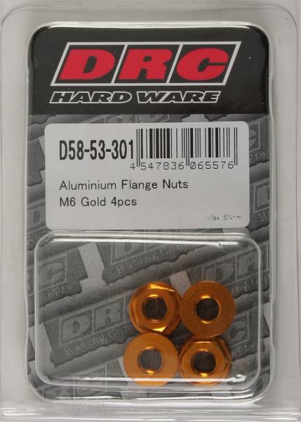 DRC - ALUMINUM FLANGE NUTS GOLD M6X12MM 4/PK - Image 1