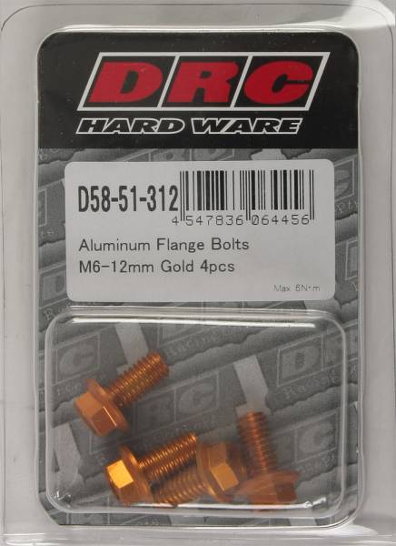 DRC - ALUMINUM FLANGE BOLTS GOLD M6X12MM 4/PK - Image 1