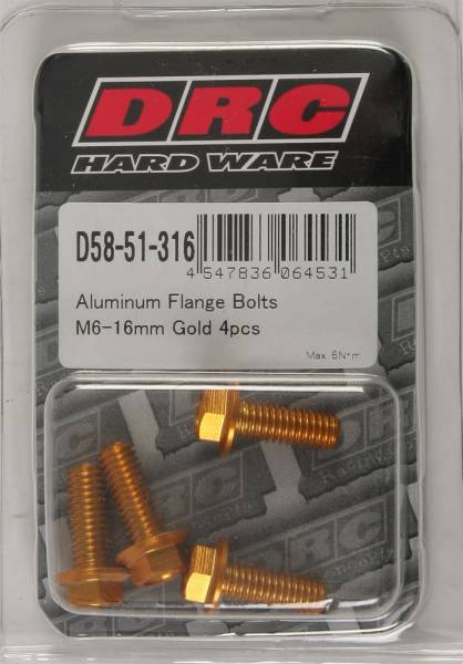 DRC - ALUMINUM FLANGE BOLTS GOLD M6X16MM 4/PK - Image 1