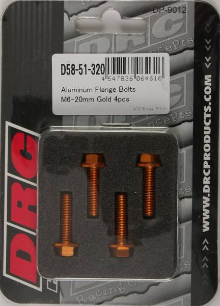 DRC - ALUMINUM FLANGE BOLTS GOLD M6X20MM 4/PK - Image 1