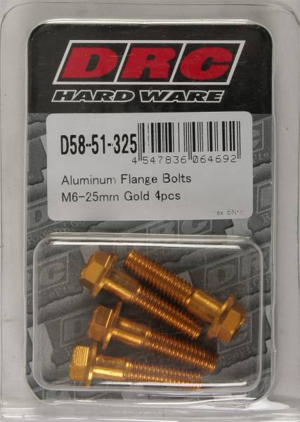 DRC - ALUMINUM FLANGE BOLTS GOLD M6X25MM 4/PK - Image 1