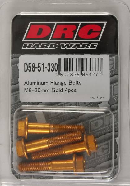 DRC - ALUMINUM FLANGE BOLTS GOLD M6X30MM 4/PK - Image 1