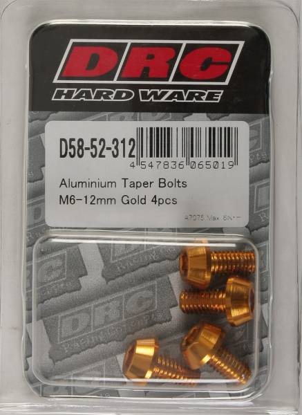 DRC - ALUMINUM TAPER BOLTS GOLD M6X12MM 4/PK - Image 1