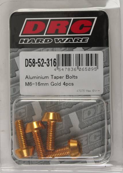 DRC - ALUMINUM TAPER BOLTS GOLD M6X16MM 4/PK - Image 1