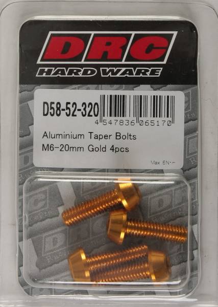 DRC - ALUMINUM TAPER BOLTS GOLD M6X20MM 4/PK - Image 1