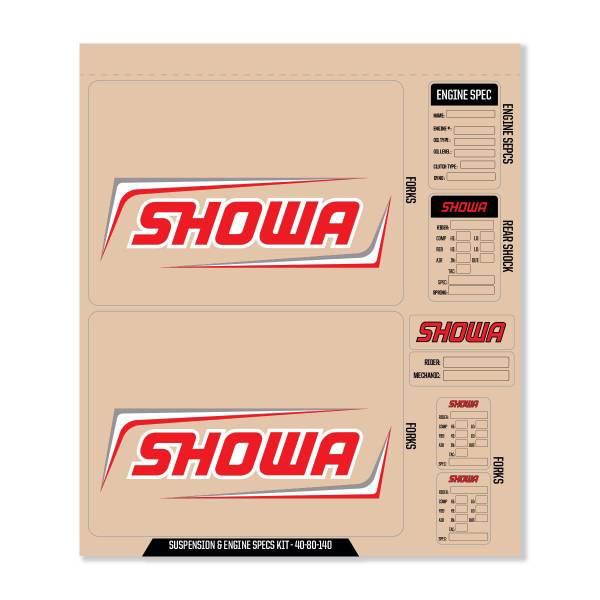 D-COR - SHOWA DECAL KIT RED SHOWA FORK/SHOCK/ENG SPEC - Image 1