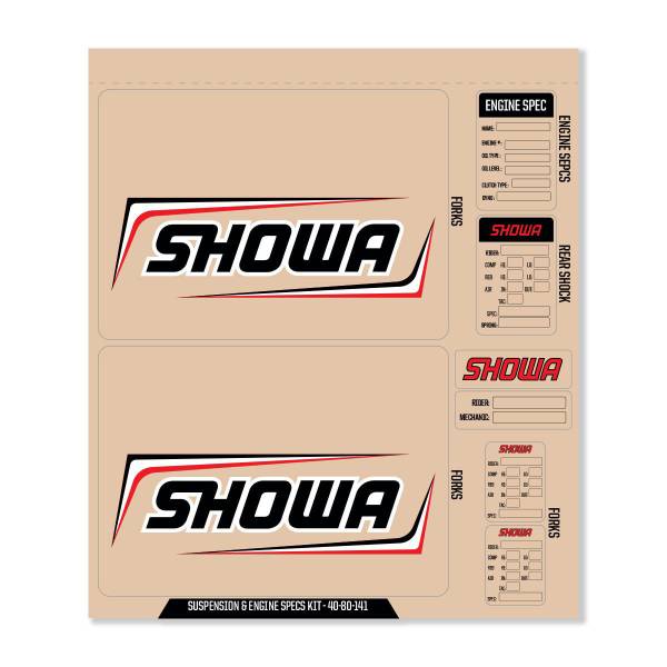 D-COR - SHOWA DECAL KIT BLK SHOWA FORK/SHOCK/ENG SPEC - Image 1