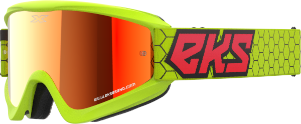 EKS BRAND - FLAT OUT MIRROR GOGGLE FLO YLW/BLK/FIRE RD RED MIRROR - Image 1