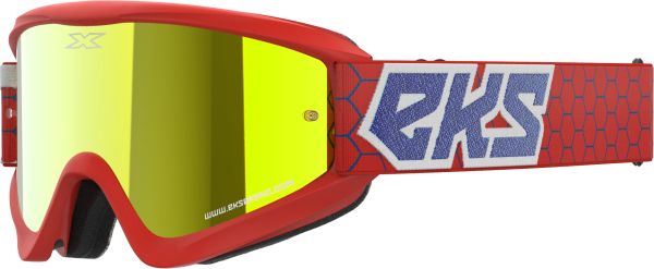 EKS BRAND - FLAT OUT MIRROR GOGGLE RD/WHT/BLU METALLIC GOLD MIR - Image 1