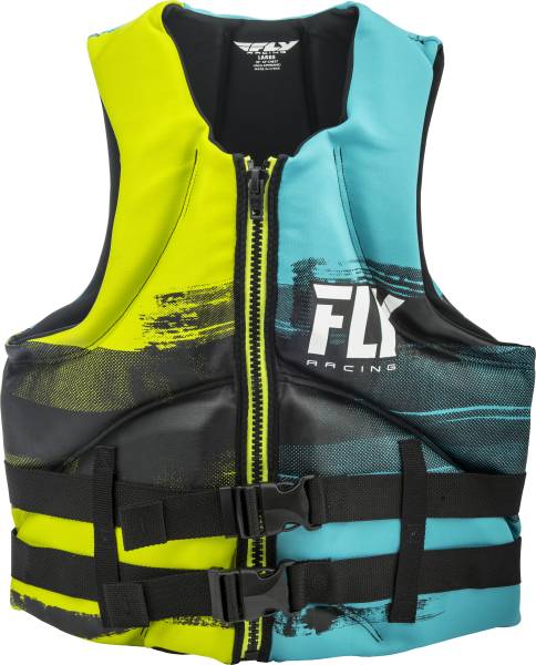 FLY RACING - MENS NEOPRENE LIFE JACKET AQUA/LIME/BLACK SM - Image 1