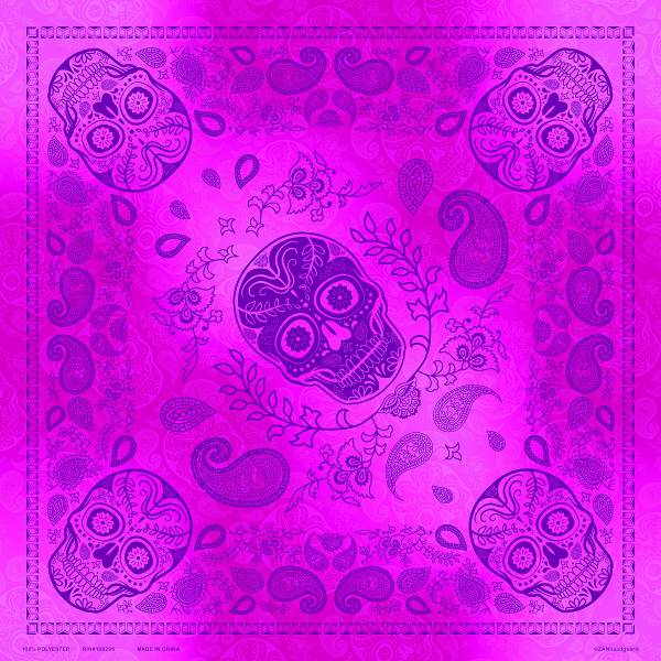 ZAN - DELUXE BANDANNA PINK/PURPLE SKULL PAISLEY - Image 1