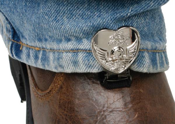 RYDER CLIPS - STIRRUP/STRAP BOOT TYPE (HEART/SKULL CHROME) - Image 1