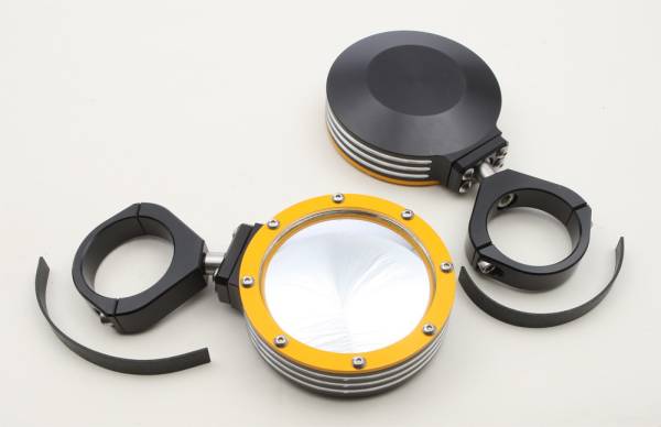 MODQUAD - BILLET SIDE MIRRORS ROUND W/BEZEL YELLOW 1.75" - Image 1