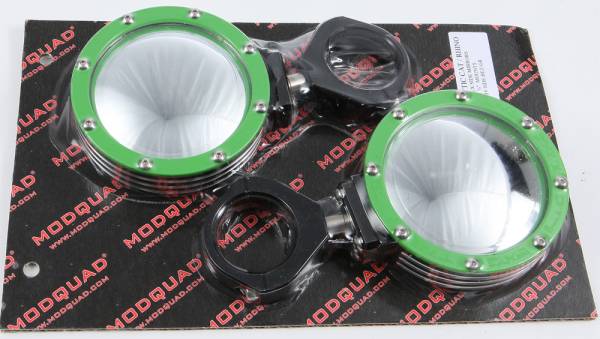 MODQUAD - BILLET SIDE MIRRORS ROUND W/BEZEL GREEN 1.75" - Image 1