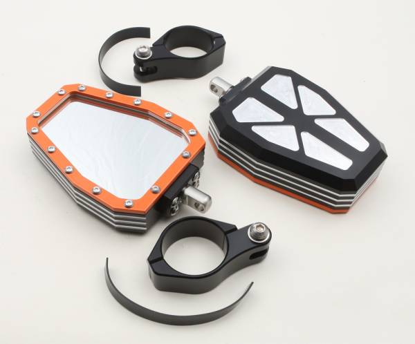 MODQUAD - BILLET SIDE MIRRORS DIAMOND W/BEZEL ORANGE 1.75" - Image 1