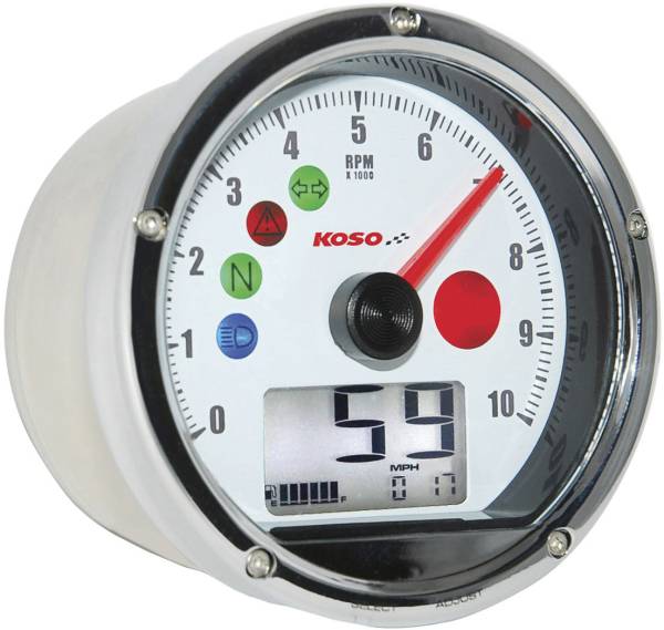 KOSO - TNT-01 MULTIFUNCTION SPEEDOMETER WHITE - Image 1