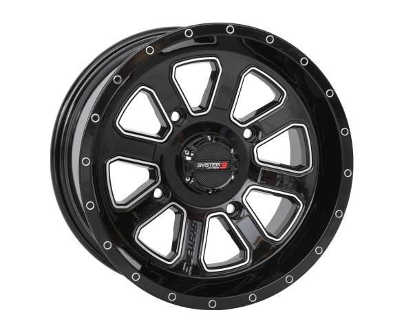 SYSTEM 3 - ST4 WHEEL 14X7 4+3 (+10MM) 4/110 GLOSS BLACK/MACHINED - Image 1