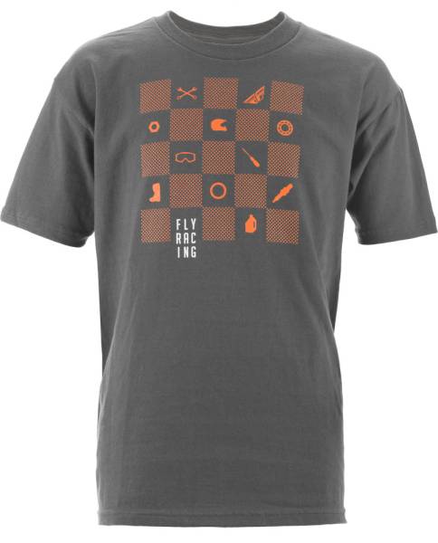 FLY RACING - FLY CHECKERS TEE CHARCOAL YL CHARCOAL YL - Image 1