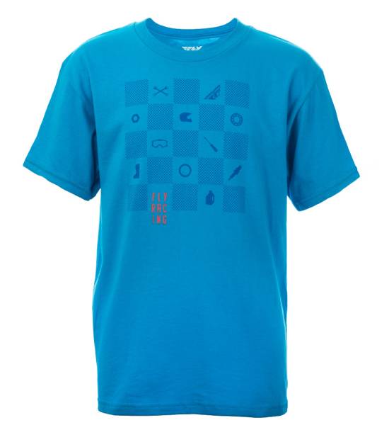 FLY RACING - FLY CHECKERS TEE TURQUOISE YL TURQUOISE YL - Image 1