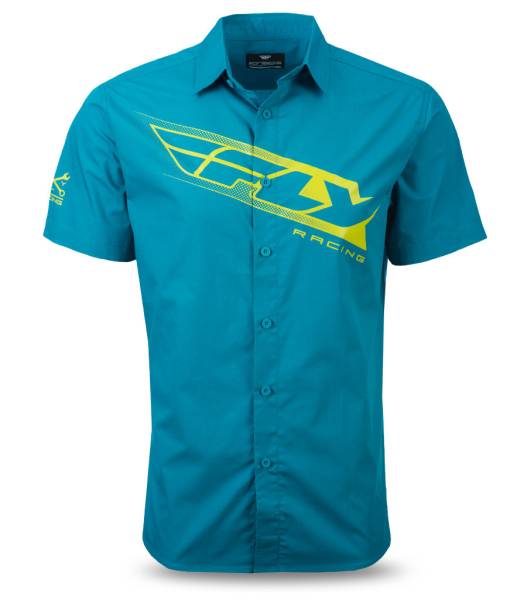 FLY RACING - FLY PIT BUTTON UP SHIRT TEAL/LIME 2X - Image 1