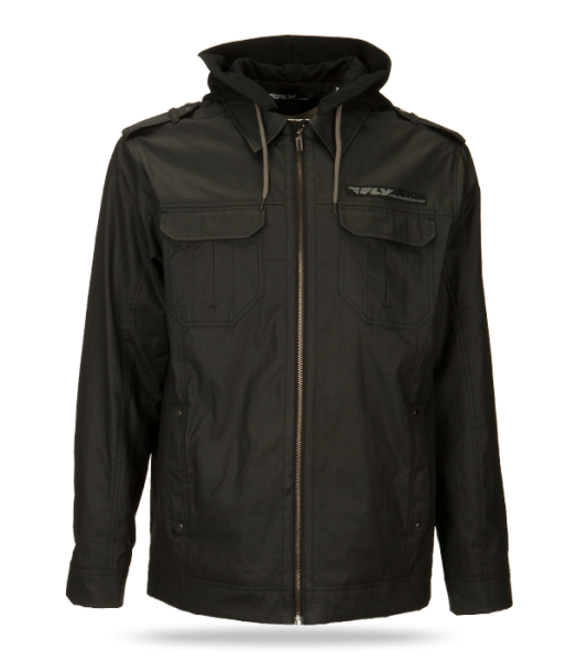 FLY RACING - WAXED JACKET W/HOOD BLACK 2X - Image 1