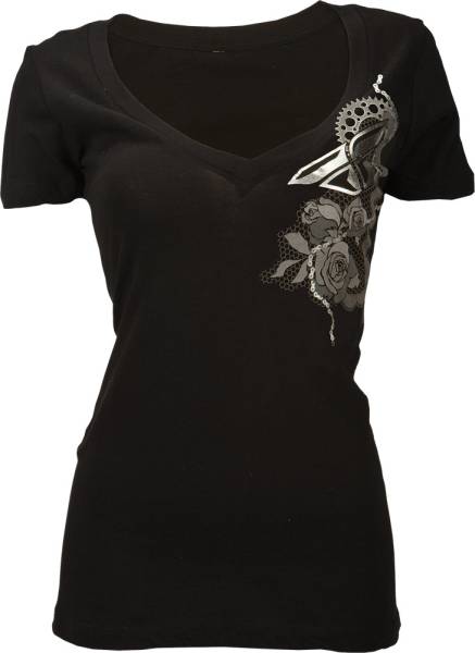 FLY RACING - LACED V-NECK LADIES TEE BLACK 2X - Image 1