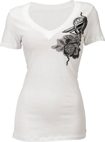 FLY RACING - LACED V-NECK LADIES TEE WHITE 2X - Image 1