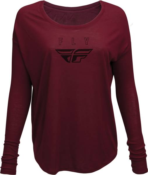 FLY RACING - WOMEN'S FLY LOGO LONG SLEEVE TEE MAROON 2X - Image 1