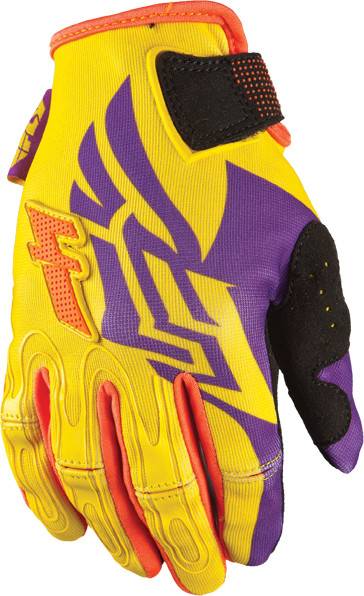 FLY RACING - KINETIC GIRL'S GLOVES YELLOW/ORANGE/PURPLE SZ M - Image 1