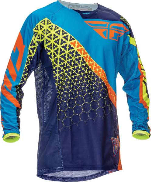 FLY RACING - KINETIC TRIFECTA JERSEY BLUE/FLO. ORANGE/HI-VIS 2X - Image 1