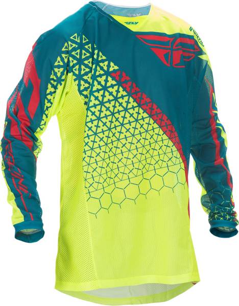 FLY RACING - KINETIC TRIFECTA MESH JERSEY HI-VIS/TEAL 2X - Image 1