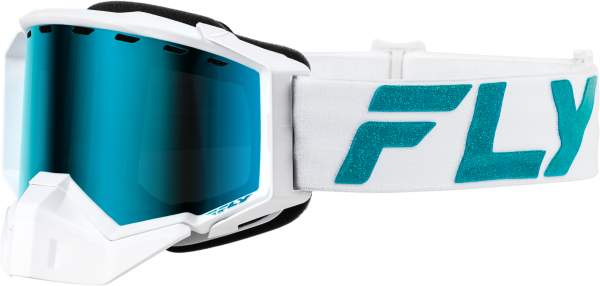 FLY RACING - ZONE ELITE SNW GOGGLE WHT/TEAL W/ SKY BLUE/POLARIZED SMK LENS - Image 1