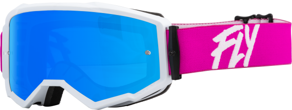 FLY RACING - ZONE GOGGLE PINK/WHITE W/ SKY BLUE MIRROR/SMOKE LENS - Image 1