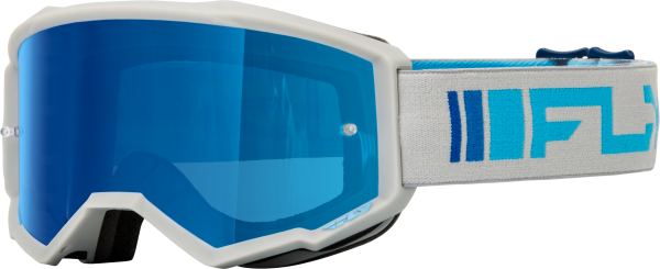 FLY RACING - ZONE GOGGLE SILVER/BLUE W/ DARK BLUE MIRROR/SMOKE LENS - Image 1