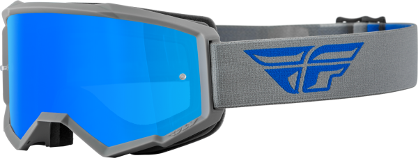 FLY RACING - YOUTH ZONE GOGGLE GREY/BLUE W/ SKY BLUE MIRROR/SMOKE LENS - Image 1