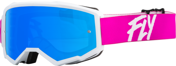 FLY RACING - YOUTH ZONE GOGGLE PINK/WHITE W/ SKY BLUE MIRROR/SMOKE LENS - Image 1