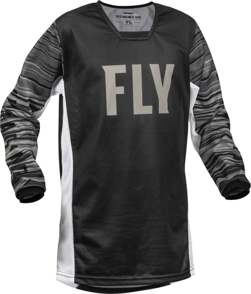 FLY RACING - YOUTH KINETIC MESH JERSEY BLACK/WHITE/GREY YL - Image 1