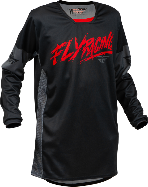 FLY RACING - YOUTH KINETIC KHAOS JERSEY BLACK/RED/GREY YM - Image 1