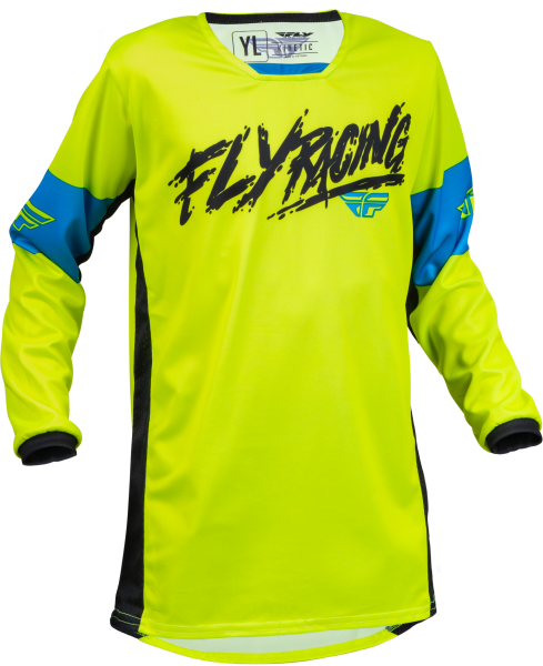 FLY RACING - YOUTH KINETIC KHAOS JERSEY HI-VIS/BLACK/CYAN YL - Image 1