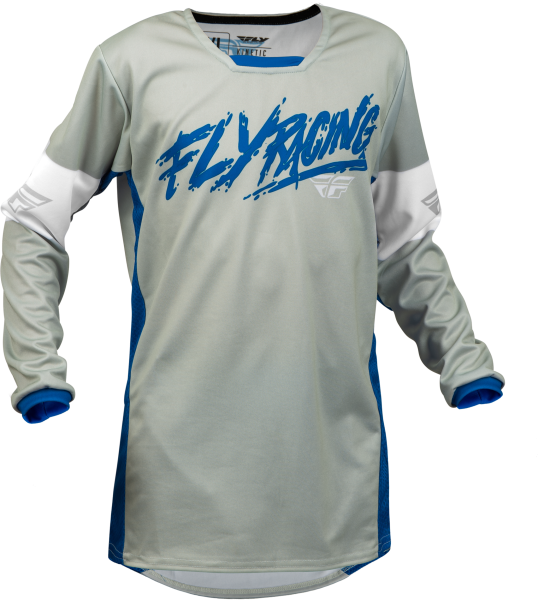 FLY RACING - YOUTH KINETIC KHAOS JERSEY LIGHT GREY/BLUE/WHITE YL - Image 1