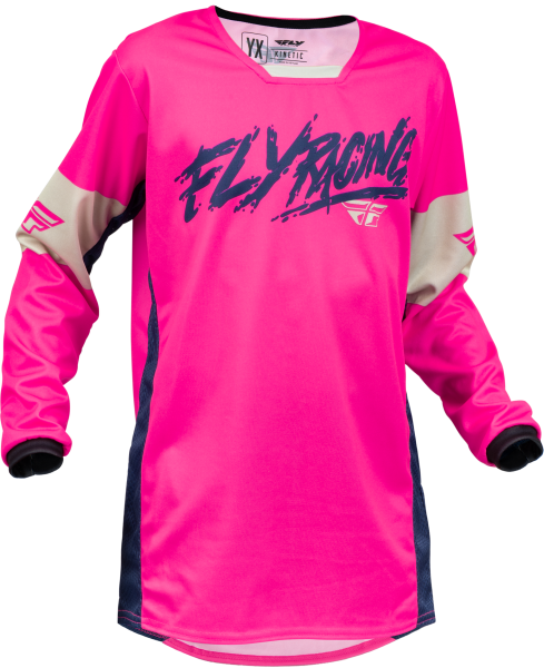 FLY RACING - YOUTH KINETIC KHAOS JERSEY PINK/NAVY/TAN YL - Image 1