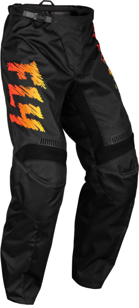 FLY RACING - YOUTH F-16 PANTS BLACK/YELLOW/ORANGE SZ 18 - Image 1