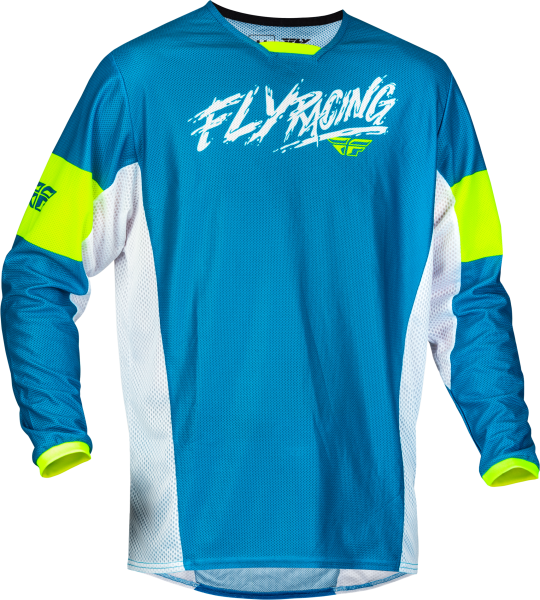 FLY RACING - YTH KINETIC MESH KHAOS JERSEY BLUE/WHITE/HI-VIS YL - Image 1