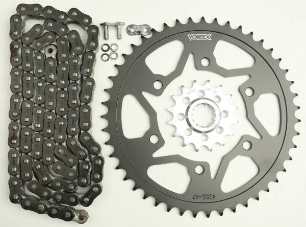 VORTEX - SPROCKET/CHAIN KIT STL/STL 16/47T SIL RX3 520-118L BLK - Image 1