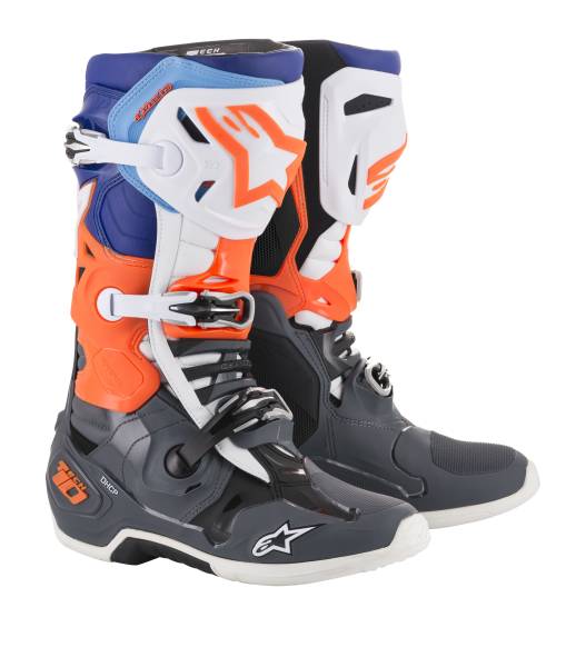 ALPINESTARS - TECH 10 BOOTS GREY/ORANGE/BLUE SIZE 07 - Image 1