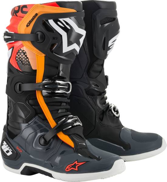 ALPINESTARS - TECH 10 BOOTS BLK/GRY/ORG/FLUO RED SZ 07 - Image 1