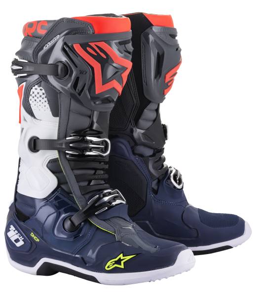 ALPINESTARS - TECH 10 BOOTS DARK GREY/ DARK BLUE/RED FLUO SZ 07 - Image 1