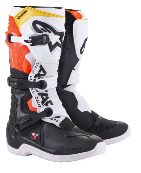 ALPINESTARS - TECH 3 BOOTS BLACK/WHITE/ RED/FLUO YELLOW SZ 05 - Image 1