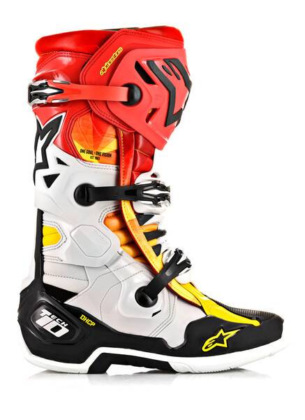 ALPINESTARS - TECH 10 INDY BOOTS BLACK METALLIC RED/YELLOW SZ 08 - Image 1