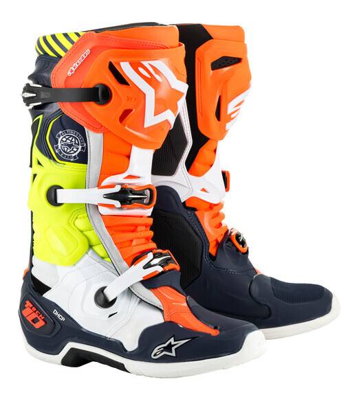 ALPINESTARS - TECH 10 UNION19 MXON BOOTS DK BLUE/ORG FLUO/YLW FLUO SZ 08 - Image 1